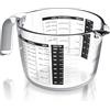 Arendo Caraffe graduate in vetro 1000ml, Brocca graduata da cucina trasparente 1L, Bicchiere e in vetro borosilicato 1 litro, Guarnizione in silicone, Caraffa graduata da cucina