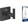 GROHE Start Cube QuickFix Porta accappatoio e A1 QuickGlue - Porta asciugamano doccia a parete per bagno (metallo, fissaggio nascosto, viti e tasselli inclusi), nero opaco, 409612430