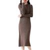 Haitpant Autunno Inverno 100% Lana Merino Maglione Vestito Donna A Righe Girocollo A Pieghe Gonna Pullover, Caff, M