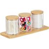 Relaxdays Porta Cotton Fioc, Bagno, 3 Box in Plastica per Dischetti di Cotone, Coperchi in bambù, Naturale Trasparente