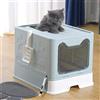 Drumm Contenitore per lettiera pieghevole per gatti, 51 x 41 x 38 cm, blu, casa del gabinetto per gatti, lettiera chiusa, cassetto della spazzatura, pala, spazzola