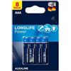 Brightium Batteria AAA Longlife Power LR03 8 unità, Ø10,5 x 44,5 mm, ideale per dispositivi elettronici e giocattoli.