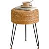 YMYNY Pouf Sgabello Ottomane, Ottomano Poggiapiedi con Gambe in Metall, Sgabello in Seagrass Natura, Seduta Moderna per Soggiorno Camera da Letto Ingresso, 32 × 32 × 45CM, Colore Naturale HBD029N