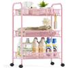 Urackify Carrello cucina 3 ripiani, Rosa | Metallo antiruggine, Cestino rete traspirante, Ganci laterali, Facile da montare, Bagno, Cucina, Lavanderia