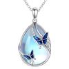 KQF Collana con ciondolo a forma di farfalla/volpe/gatto/libellula/stella/medusa/sirena/gufo con pietra di luna per donna in argento Sterling, small, Argento sterling, Pietra di luna