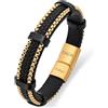 Dada Gioielli - Bracciale Uomo Acciaio e Vera Pelle Design Sportivo Pneumatico Auto Moto Idea Regalo Uomo Chiusura Magnetica Regolabile (Oro Giallo)