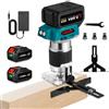 ONEVAN Fresa a batteria con 2 batterie da 3,0 Ah, senza spazzole, fresatrice per bordi con una sola mano, batteria per la lavorazione del legno, con 3 pinze da 6 mm, 6,35 mm, 8 mm