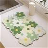 Highdi Tappetino Scolapiatti Assorbente, Tappetino Macchina Caffe Asciugatura Rapida, Antiscivolo Tappetino Scolapiatti Lavello per Bar, Club, Cucina, Caffetteria (50x60cm,fiori verdi 1)
