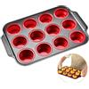 Foyucool Pieghevole Teglia Muffin in Silicone, Teglia per Cupcake da 12 Tazze, Press to Release, Tazza per Muffin in Silicone Antiaderente, Vassoio per Cupcake, Stampo per Cupcake per Torta, Rosso