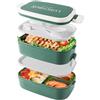 Beeptrum Bento Lunch Box Impilabile,Contenitori da 1400 ml con 4 scomparti e posate, scatole a 2 strati a prova di perdite, per adulti, bambini, ufficio, lavabili in lavastoviglie e microonde (Verde)