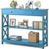 LIFEZEAL Tavolo Console a 3 Livelli, Tavolo Consolle in Legno, Tavolo d'Ingresso Sottile e Stretto, con 1 Cassetto, per Soggiorno, Corridoio, Montaggio Facile, Peso Max 95 kg, 100x30x80cm, Azzurro