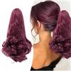 Gairyan Coda Cavallo Capelli Extension con Pinza Posticci per Capelli Coda di Cavallo Sintetici Claw Ponytail Coda Capelli Extension Clip Ricci Mossi Ondulati Corti Naturali Estensioni, Vino Rosso