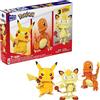Mega Brands MEGA Pokemon Action Figure Giocattoli da Costruzione per Bambini, Regione di Kanto Trio con 529 Pezzi, Pikachu Charmander Meowth costruibile e snodato