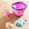TLHWIN Set Gioco da Spiaggia, Gioco con Sabbia per Bambini, Secchiello Pieghevole in Silicone con Pale e Stampo per Sabbia a Forma di Conchiglia. (Orange)