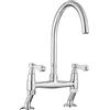 JASSFERRY Miscelatore tradizionale a ponte con maniglie a leva in ceramica bianca Monoblocco a ponte classico lavello da cucina a 2 fori rubinetto cromato con beccuccio girevole
