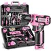 DEKO Cassetta Attrezzi Completa con Trapano Avvitatore Batteria 12V, 133 Pezzi Valigetta con Set Completo di Punte (Rosa)