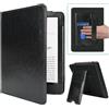 MMK Custodia Kindle Paperwhite 7/6,8 Pollici(12th/11th Generazione 2024/2021), Premium in Pelle PU Protettiva Verticale Supporto Cover, con Slot per Schede e Cinturino, Nero