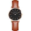 Garrulax Orologio analogico al quarzo da donna con cassa ultra sottile 36 mm, Oro, finitura nera e pelle marrone