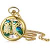 Silverora Orologio da tasca a diamante pieno Orologi cavi: vintage donna uomo orologio analogico al quarzo oro con catena brillante diamante gufi decorativi orologio a catena con scala romana regali