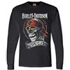Harley-Davidson, camicia da uomo a maniche lunghe con teschio, effetto invecchiato, colore nero, nero, M