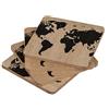 MIK funshopping Sottobicchieri per bevande, mappa del mondo in legno, diametro 10 cm, 4 sottobicchieri in vetro (quadrato naturale/nero)