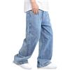 GINGTTO Jeans Uomo Baggy Pantaloni Gamba Large Denim Loose Fit Pants Relaxed Wide Leg Blu 32