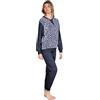 Leo Corsetteria Pigiama Donna Invernale Serafino Jacquard Felpato Molto Caldo Polsini Leopardato Taglia XL Colore Blu Animalier