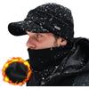 Comhats M/L/XL - Set invernale da uomo in lana merino con visiera e scialle per tubo da sci, cappello di lana con visiera e scaldacollo in pile, Set nero, M