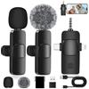 Farerkass 4 in 1 Microfono Lavalier Wireless per iPhone/Android/Laptop/PC, Microfoni Wireless Con Parabrezza in Feltro e in Spugna, Plug-Play Mini Microfono per Youtube/TikTok/Facebook/Vlog/Live Steam