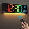 HAITANG Orologio da parete digitale grande 16'' per soggiorno, telecomando, doppio allarme, 8 colori RGB, grande display a LED, luminosità automatica, data, ora estiva automatica, temperatura