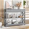 LIFEZEAL Tavolo Console a 3 Livelli, Tavolo Consolle in Legno, Tavolo d'Ingresso Sottile e Stretto, con 1 Cassetto, per Soggiorno, Corridoio, Montaggio Facile, Peso Max 95 kg, 100x30x80cm, Grigio