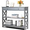 GYMAX Tavolo Consolle da Ingresso con 2 Ripiani, Cassetto, Lati a Forma di X per Corridoio, Camera da Letto, Soggiorno, Tavolo Semplice, 100 x 30 x 80 cm (Grigio)