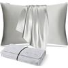 DISANGNI 100% Natural Mulberry Silk Pillow case for Hair and Skin with Hidden Zipper 22 Momme Both Sides Real Silk Pillow Case (1 pc 51x66 cm Light Grey)