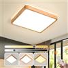 YYUTLUO Plafoniera LED in Legno, Lampada Quadrata in Legno Naturale con Bagliore Superiore 360°| Dimmerabile con telecomando 2700K-6500K 36W| Soggiorno sala pranzo corridoio casa ufficio camera(Ø50cm)