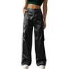 Fakanhui Pantaloni cargo da donna larghi in raso casual a vita alta oro argento party club streetwear pantaloni, Oro, M