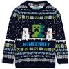 MINECRAFT Maglione Natalizio per Ragazzi | Maglione Lavorato a Maglia con Grafica per Bambini Creeper e Snow Golem in Blu | Maglione Festivo per Bambini con Motivo Selburose e Pupazzi di Neve