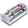 Pentel MWL5S Maxiflo Marcatore per lavagne bianche con cancellino magnetico punta 4.0 mm, 4 pezzi nero/rosso/blu/verde