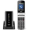 SAIET - VANTO Cellulare con Base Ricaricabile - Telefono per Anziani con Caratteri Grandi e tasto SOS - Multifunzione con LED per Chiamate Perse - Nero Lucido