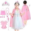 AOMIG Mantello da Principessa Bambina, 11 Pezzi Costume da Principessa, Mantello Vestito da Principessa Bambina con Corona, Bacchetta, Collana, Anello, Orecchini, Principessa Vestita per Cosplay Feste