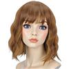 VPB Sintetico Parrucca,Donna ricci parrucche,Corto Wavy Bob Parrucche Con Frange Shoulder Lunghezza Ricci Parrucche Flat Bang Capelli Sintetico Parrucca(Marrone)