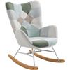 MEUBLE COSY Sedia a Dondolo Patchwork Poltrona Imbottita Relax con Braccioli Schienale Alto per Soggiorno Cameretta in Tessuto con Gambe in Legno