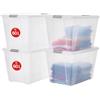 Iris Ohyama, Lotto di 4 scatole portaoggetti in plastica con coperchio, Grandi scatole portaoggetti impilabili, 60 L, senza BPA, Lavanderia, Ufficio, Trasparente/Maniglie Argento, L39,5 x P58 x