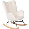 MEUBLE COSY Sedia a Dondolo Poltrona Imbottita Relax con Braccioli Schienale Alto per Soggiorno Cameretta in Tessuto Sherpa con Gambe in Legno, Beige