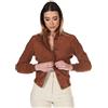 D'Arienzo Bomber in Pelle Scamosciata Colore Cuoio Donna Giubbotto con tasconi Vera Pelle Faty L/Cuoio