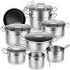 Velaze, Mayne, 14 Pezzi, Set di Pentole Induzione da Cucina in Acciaio Inox 18/10 Batteria Pentola Chef Casseruola Padella Antiaderente con Manico Coperchio in Vetro Temperato per Piastre a Induzione