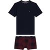 Tommy Hilfiger Bambino Set Regalo Boxed T-Shirt Maniche Corte e Pantaloncino Boxer, Multicolore (Desert Sky/Rouge Buffalo Check), 14-16 Anni
