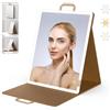 WEILY Specchio Trucco con Luci, Specchio Pieghevole Portatile Grande, Specchio da Parete a 3 colori, 2000 mAh USB Ricaricabile Specchio da Tavolo in Pelle PU (41X51CM)