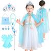 AOMIG Mantello da Principessa Bambina, 11 Pezzi Costume da Principessa, Mantello Vestito da Principessa Bambina con Corona, Bacchetta, Collana, Anello, Orecchini, Principessa Vestita per Cosplay Feste