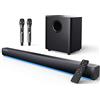 LEFANDI TV Soundbar con Subwoofer con Microfono Wireless, Cassa PC Soundbar Bluetooth 5.0 Suono Surround 2.1 Canali, Wireless Altoparlanti con Telecomando per TV con AUX, HDMI ARC, Coassiale, Ottico