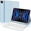 SENGBIRCH Custodia con Tastiera per iPad Pro 12,9 6ª/5ª/4ª/3ª Generazione, Layout Italiano QWERTY Rimovibile Wireless Bluetooth Tastiera, Custodia con Portapenne Supporta Ricarica, Azzurro